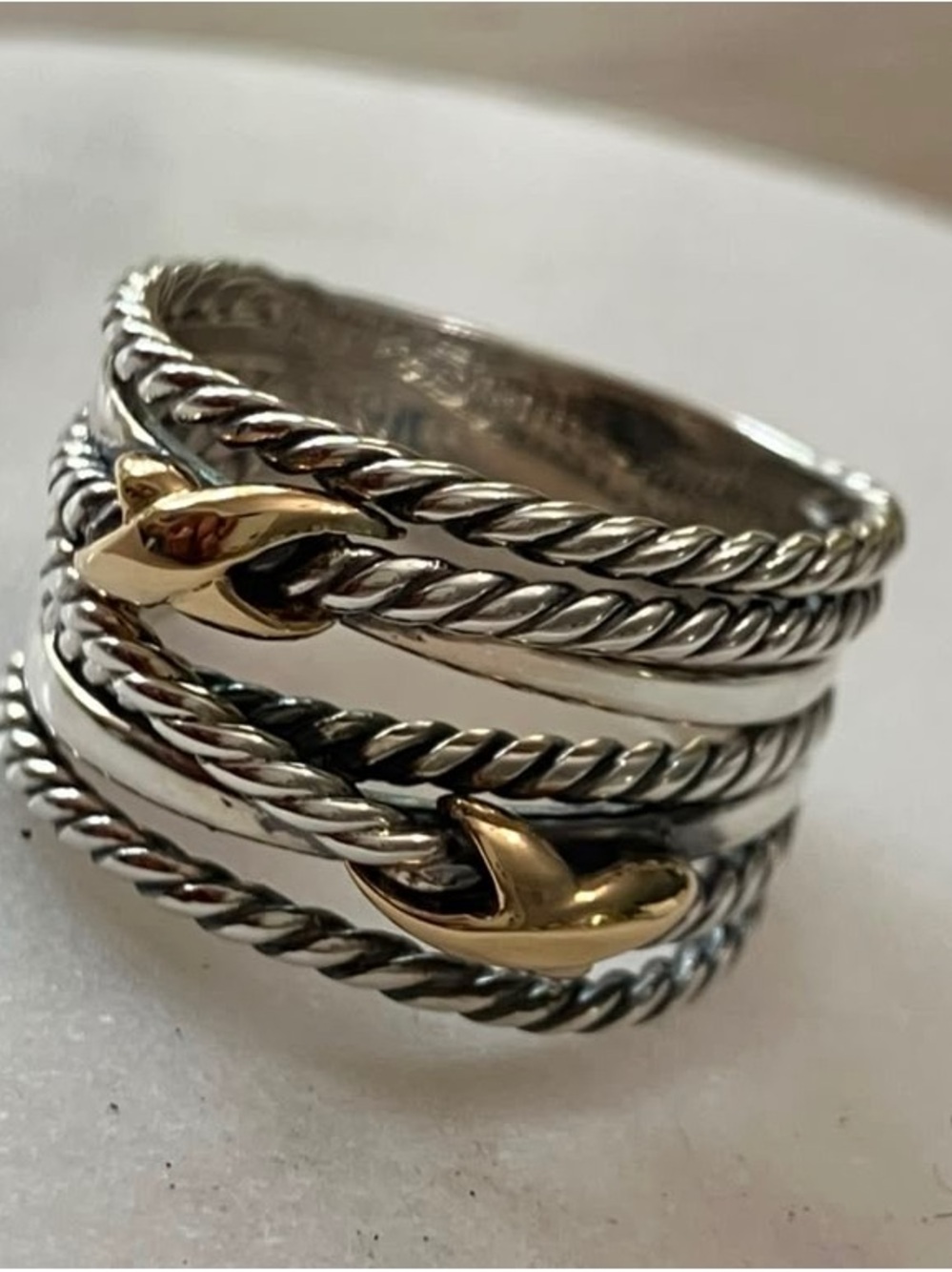 David Yurman Ring ,X  Crossover 18k Gold & Sterling Silver Size Ring 7.5
